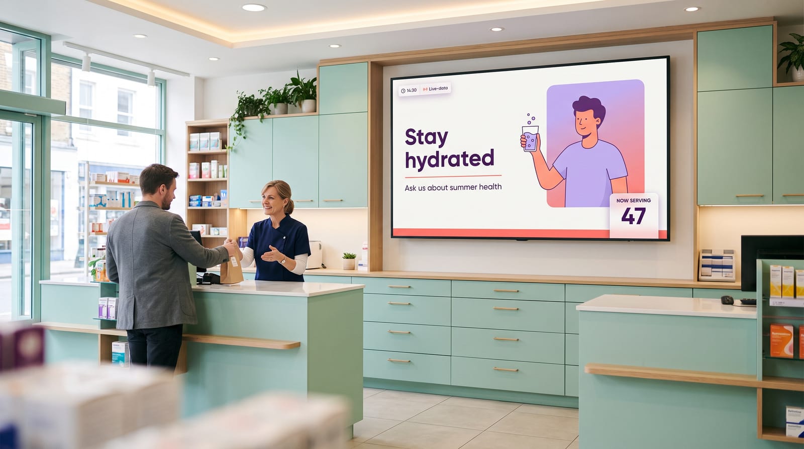Pharmacy digital signage display managed with easyCMS