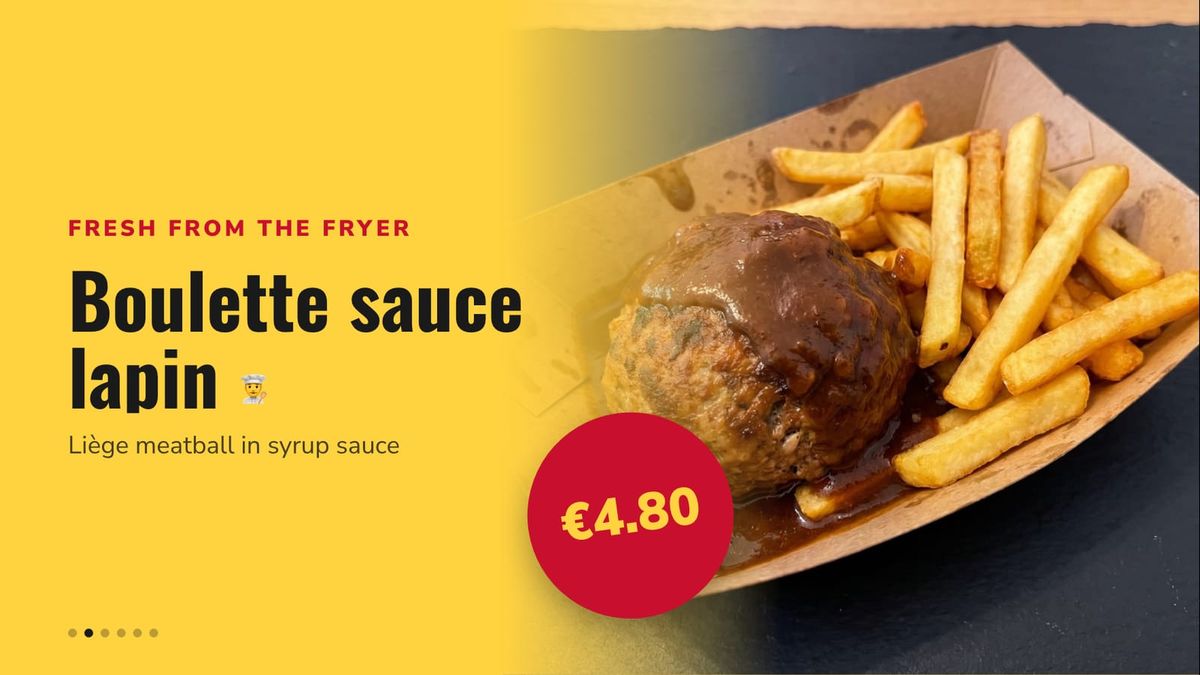 One snack filling the screen: a Liège boulette with fries and its price