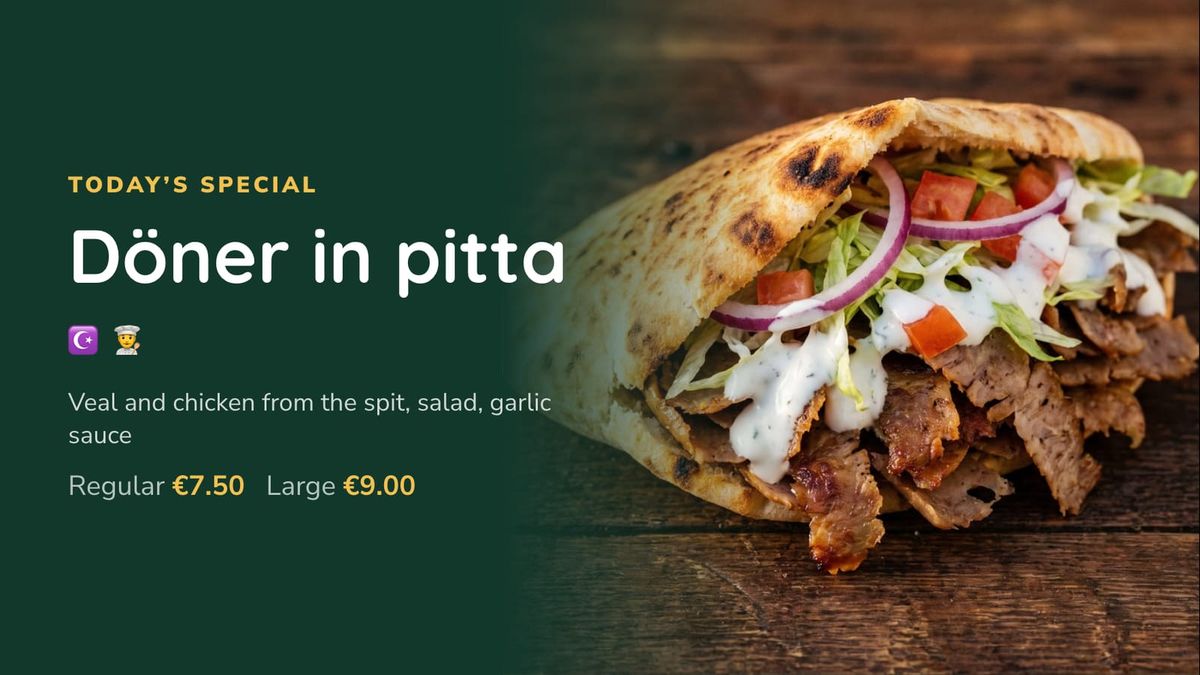 Today's special: döner in pitta with its two prices