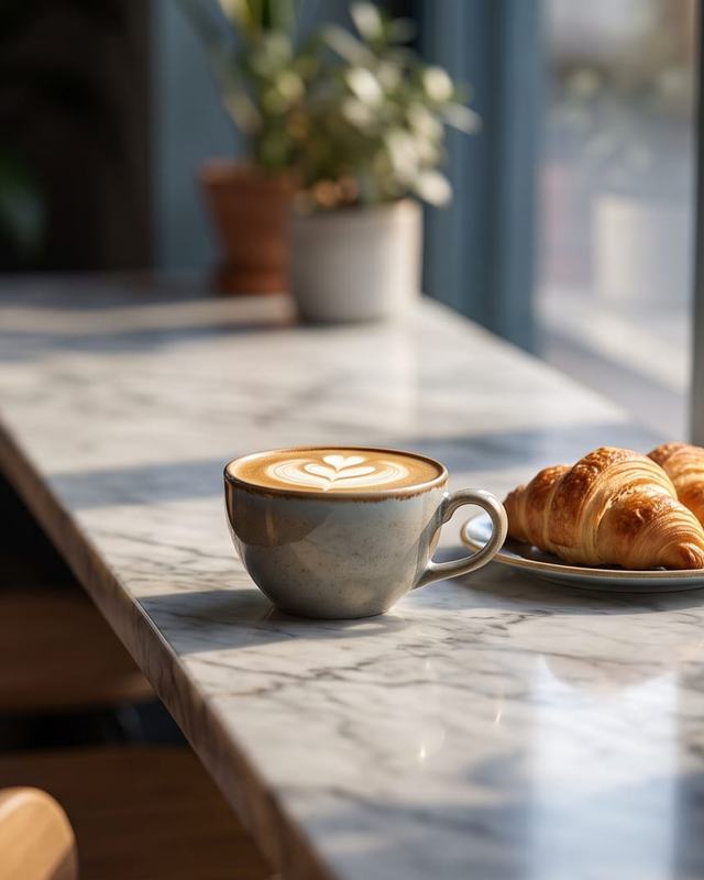 A cappuccino and croissants