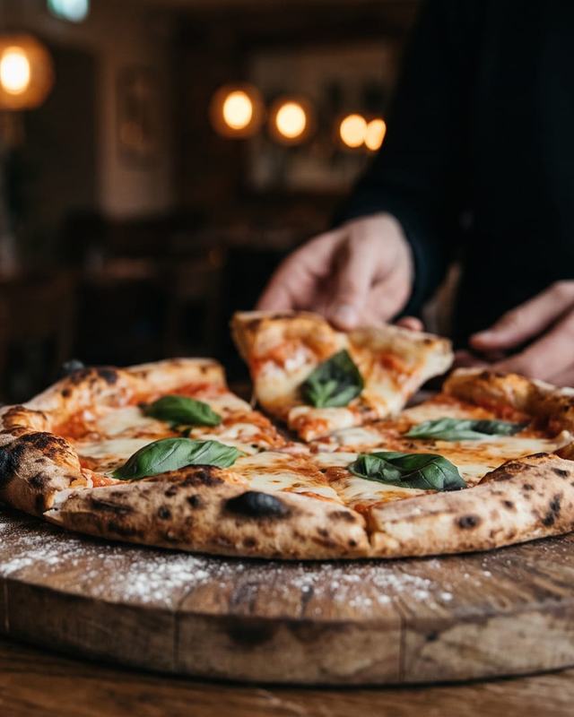 A wood-fired margherita pizza