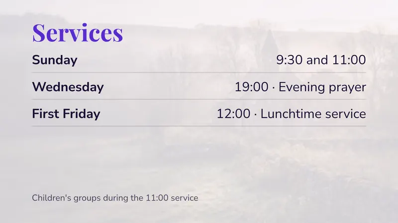 Service times: The regular week. An easyCMS Studio template.
