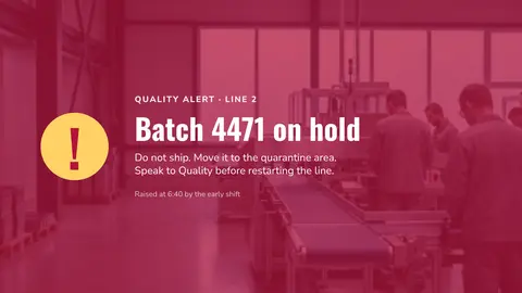 Quality alert: un lote retenido. Una plantilla de easyCMS Studio.