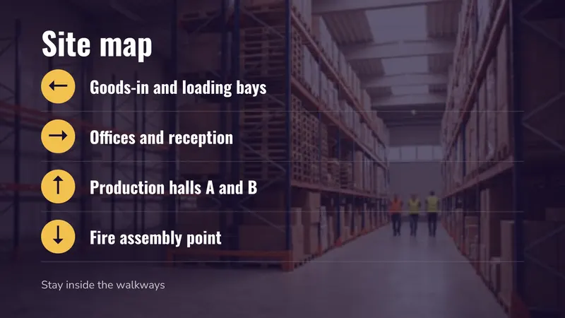Site directions: Goods-in, offices, the assembly point. An easyCMS Studio template.