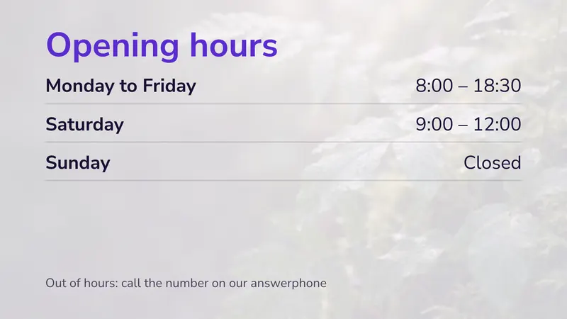 Opening hours: And what to do out of hours. An easyCMS Studio template.