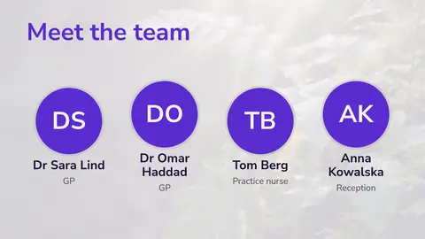 Meet the team: las caras tranquilizan a los pacientes. Una plantilla de easyCMS Studio.
