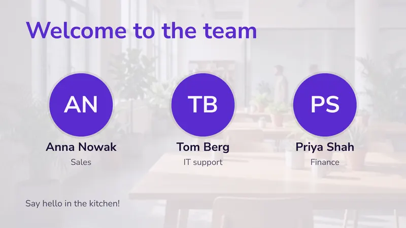 Welcome new starters: Faces and teams. An easyCMS Studio template.