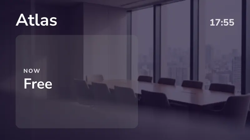 Meeting room door: Booked now, and next. An easyCMS Studio template.