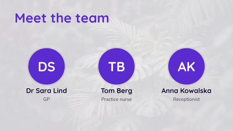 Our team: Faces, names and roles. An easyCMS Studio template.
