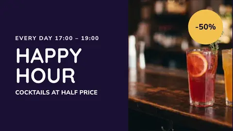 Happy hour: Getränkeangebot am Abend. Eine Vorlage aus easyCMS Studio.