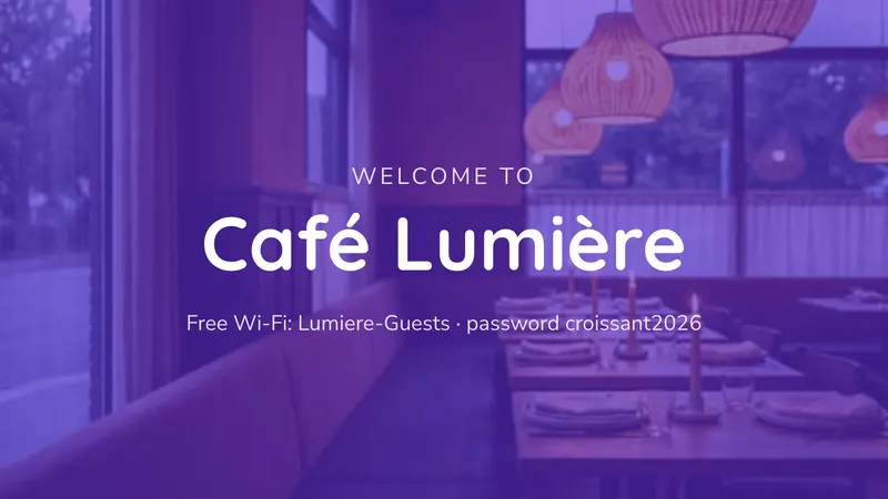Welcome and Wi-Fi: Your name and the password. An easyCMS Studio template.