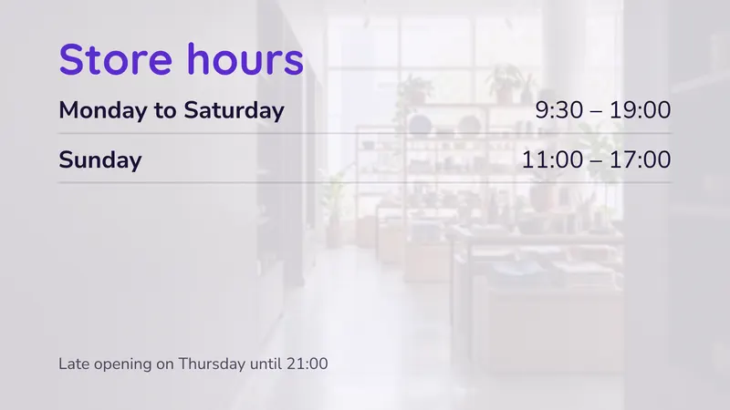 Store hours: Including the late night. An easyCMS Studio template.