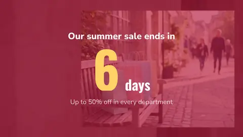 Sale countdown: Verbleibende Tage, rückwärts gezählt. Eine Vorlage von easyCMS Studio.