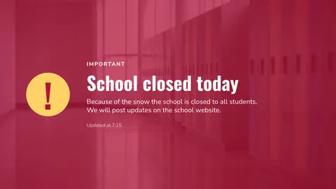 Closure notice: nieve, una tubería rota, una salida anticipada. Una plantilla de easyCMS Studio.