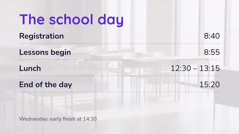 The school day: los timbres y la salida anticipada. Una plantilla de easyCMS Studio.