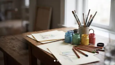 Student work: arte, fotos, la obra de teatro del colegio. Una plantilla de easyCMS Studio.