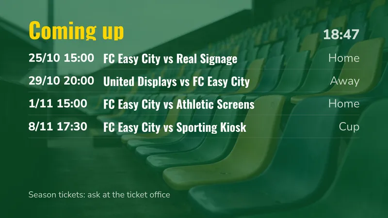 Fixtures: The next home and away games. An easyCMS Studio template.